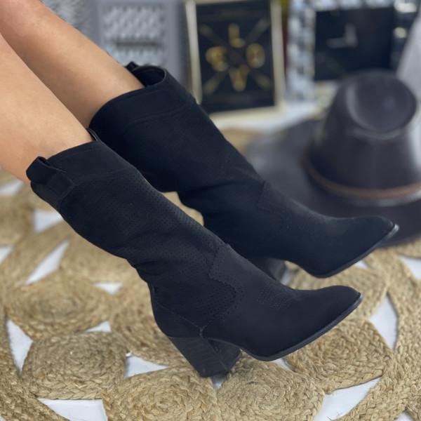 Botine cu Toc Negre din Piele Ecologica Bonina