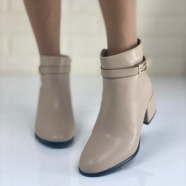 Botine Dama Imblanite Bej din Piele Ecologica Opan