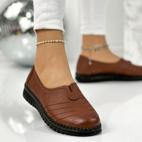 Pantofi Casual Dama Camel din Piele Ecologica Minin