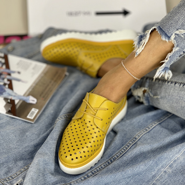 Pantofi Casual Dama Galbeni din Piele Naturala Anisia