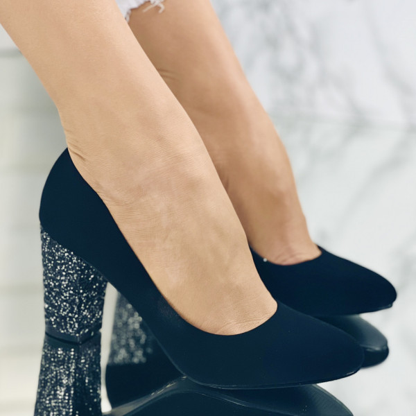 Pantofi cu Toc Gros Gri din Piele Ecologica Intoarsa Angely