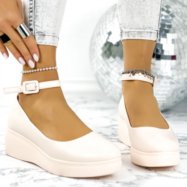 Pantofi Dama cu Platforma Bej din Piele Ecologica Lety