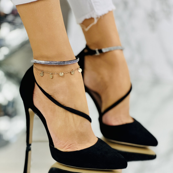 Pantofi Dama StilettoNegri din Piele Ecologica Intoarsa Clarys