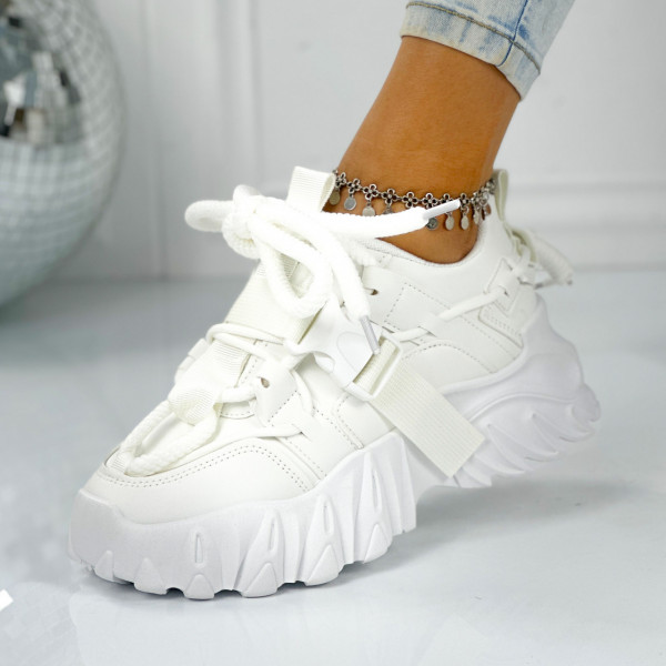 Pantofi Sport Dama Albi din Piele Ecologica Cabinda