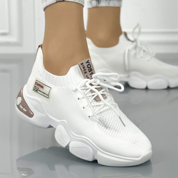 Pantofi Sport Dama Albi din Textil Pasina