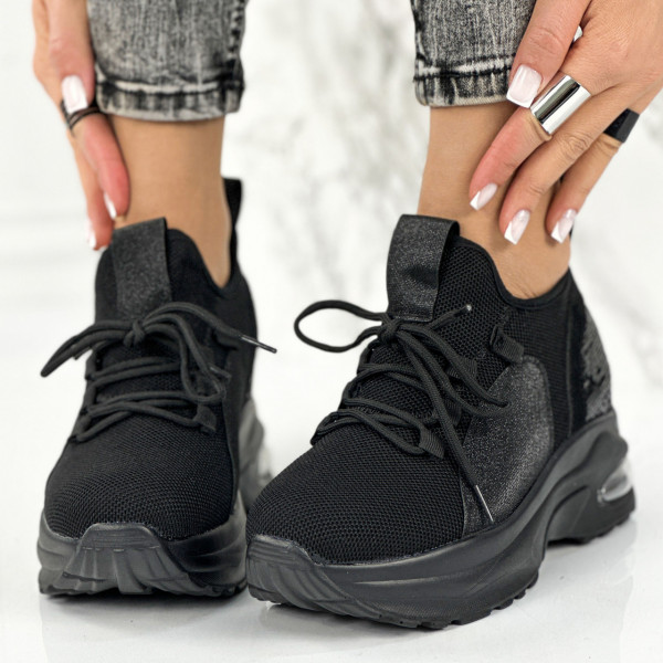 Pantofi Sport Dama cu platforma Negri din Textil Tapane