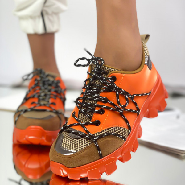 Pantofi Sport Dama Oranj din Piele Ecologica Lia