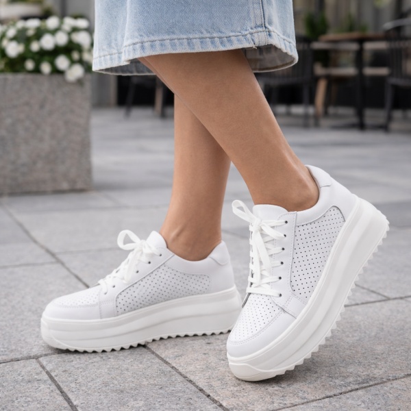 Pantofi Sport Piele Naturala Aveline White