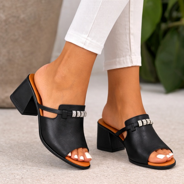 Papuci Piele Naturala Divina Black