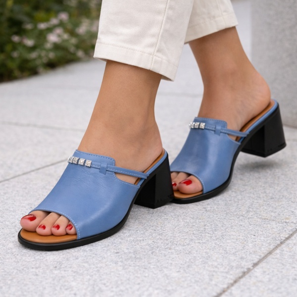 Papuci Piele Naturala Divina Blue
