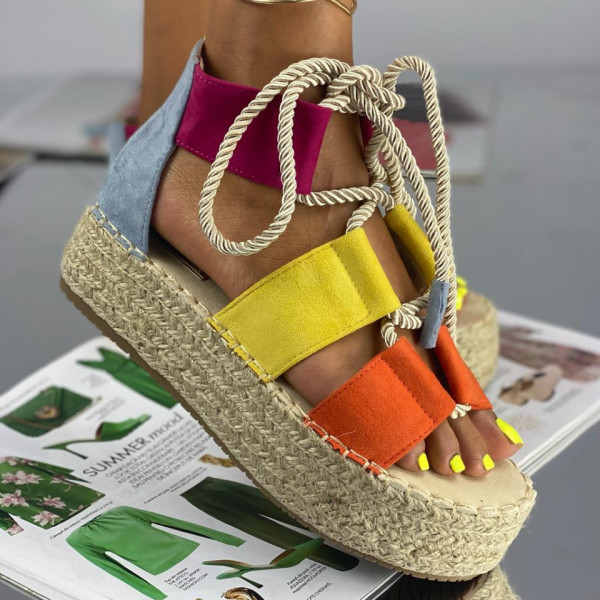 Sandale cu Platforma Multicolore din Piele Ecologica Intoarsa Amoda