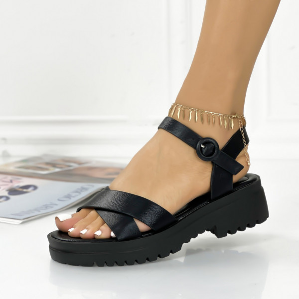 Sandale cu platforma Negre din Piele Ecologica Autone