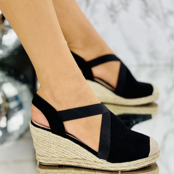 Sandale cu platforma Negre din Piele Ecologica Intoarsa Cosmos