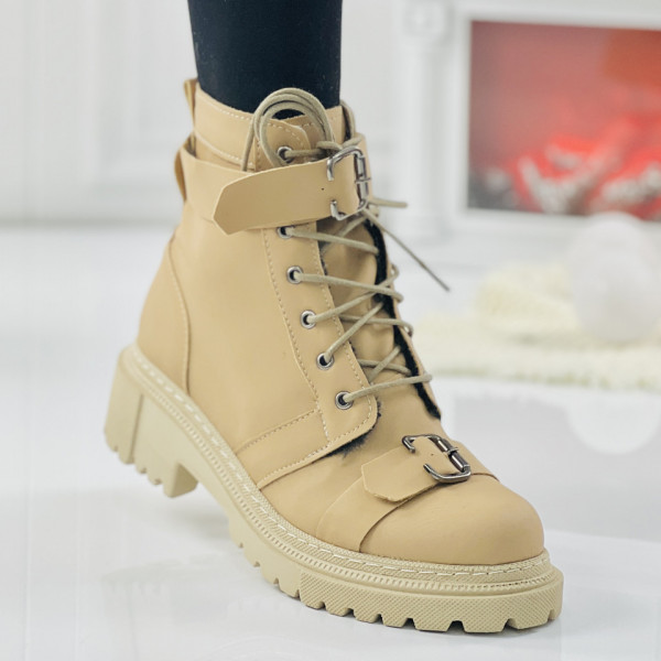 Ghete Dama Imblanite Bej din Textil Noemys