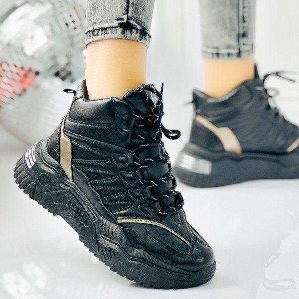 Ghete Sport Dama Imblanite Negre din Piele Ecologica Wicky