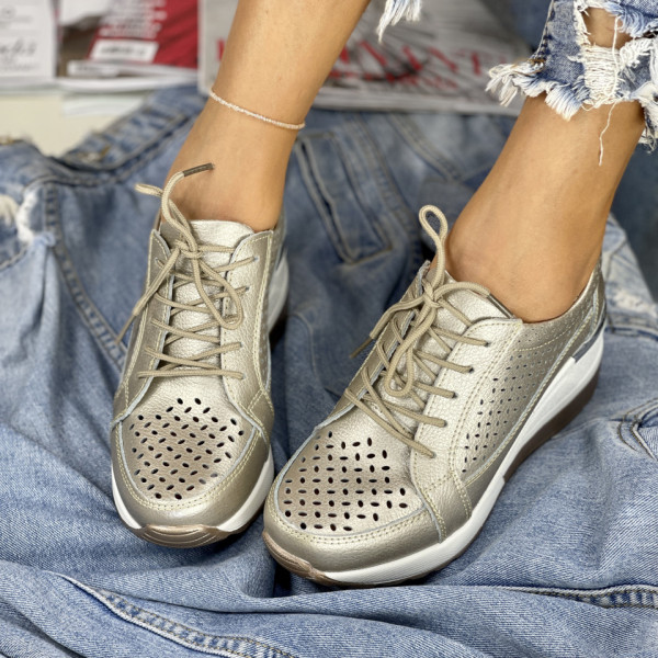 Pantofi Casual Dama Aurii din Piele Naturala Somei