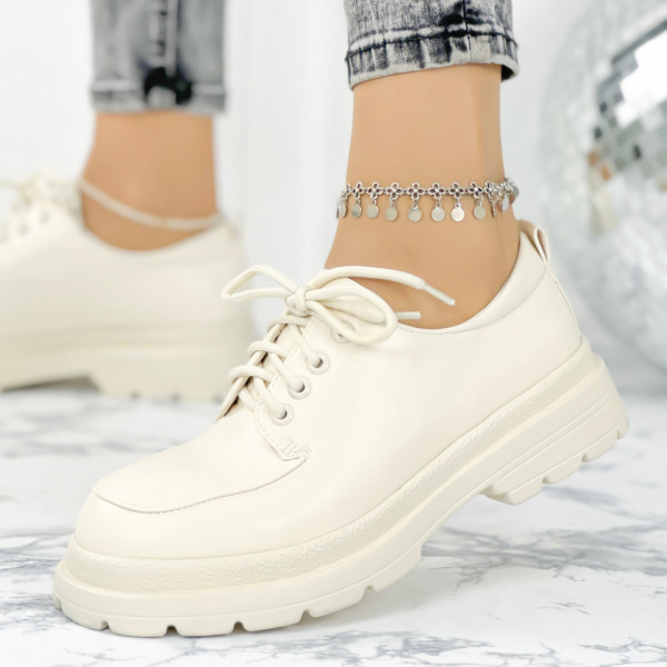 Pantofi Casual Dama Bej din Piele Ecologica Mokan