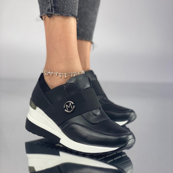 Pantofi Casual Dama cu Platforma Negri din Piele Ecologica Marka