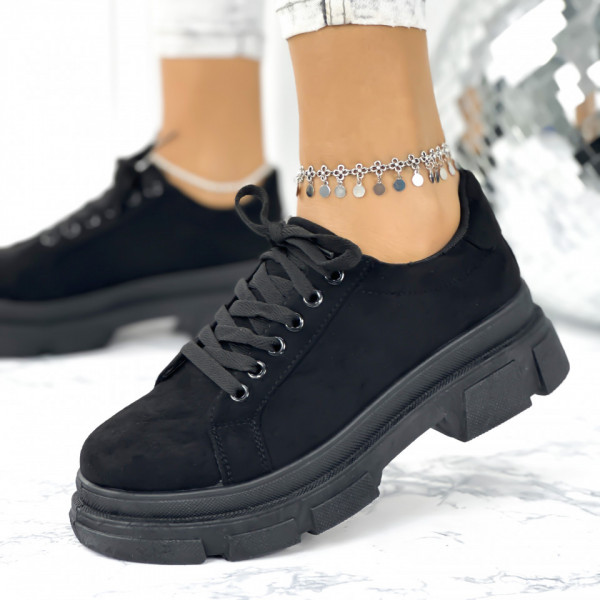 Pantofi Casual Dama Negri din Piele Ecologica Intoarsa Brine