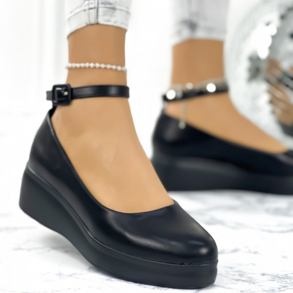 Pantofi Dama cu Platforma Negri din Piele Ecologica Lety