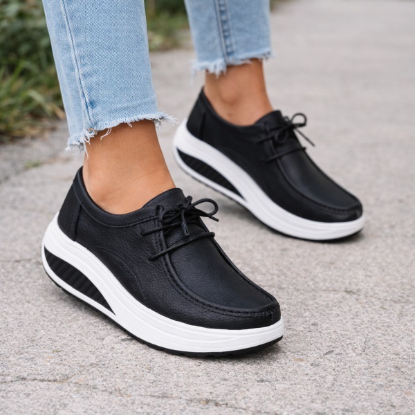 Pantofi Piele Naturala Camista Black White