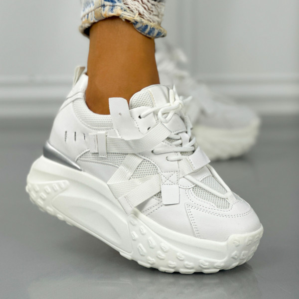 Pantofi Sport Dama Albi din Piele Ecologica Floreks