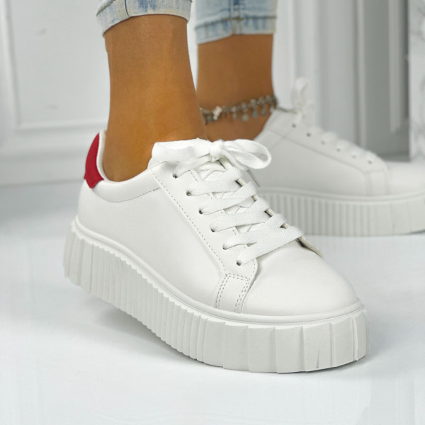 Pantofi Sport Dama Albi Rosii din Piele Ecologica Osaka