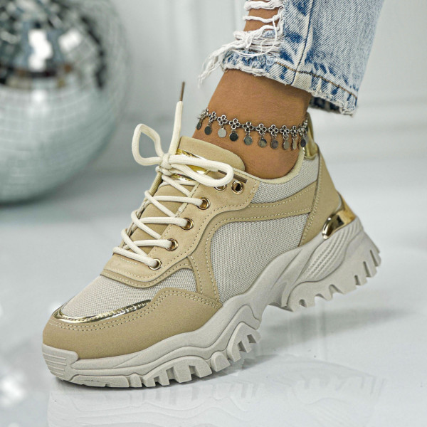 Pantofi Sport Dama Bej din Piele Ecologica Lekaz