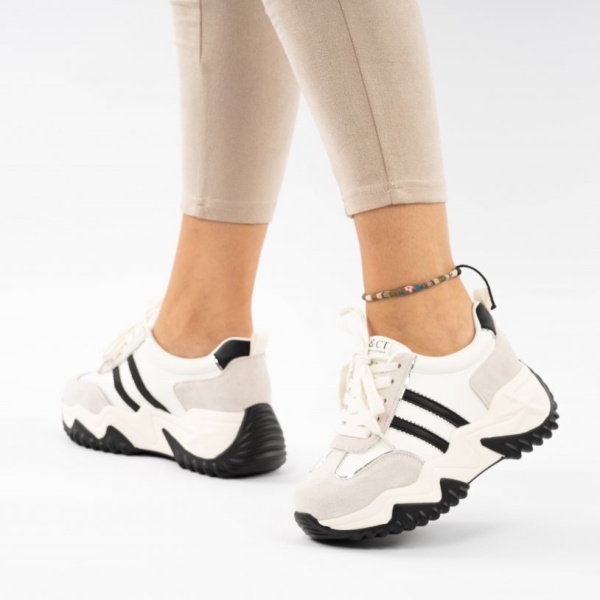 Pantofi Sport Piele Naturala Yamina White