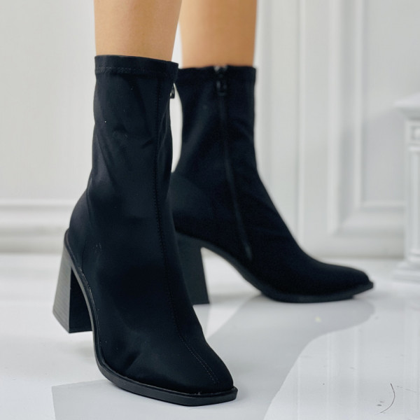 Botine cu Toc Negre din Piele Ecologica Intoarsa Zamby