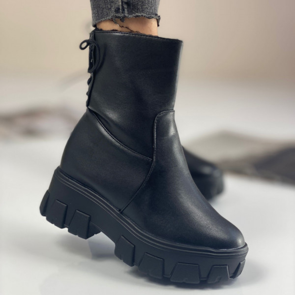 Ghete Dama Captusite cu Platforma Negre din Piele Ecologica Marifa