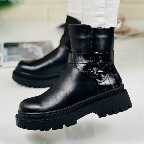 Ghete Sport Dama Imblanite Negre din Piele Ecologica Focus