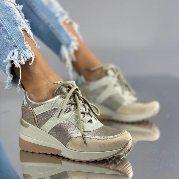 Pantofi Casual Dama cu Platforma Aurii Gum din Piele Ecologica Raissa