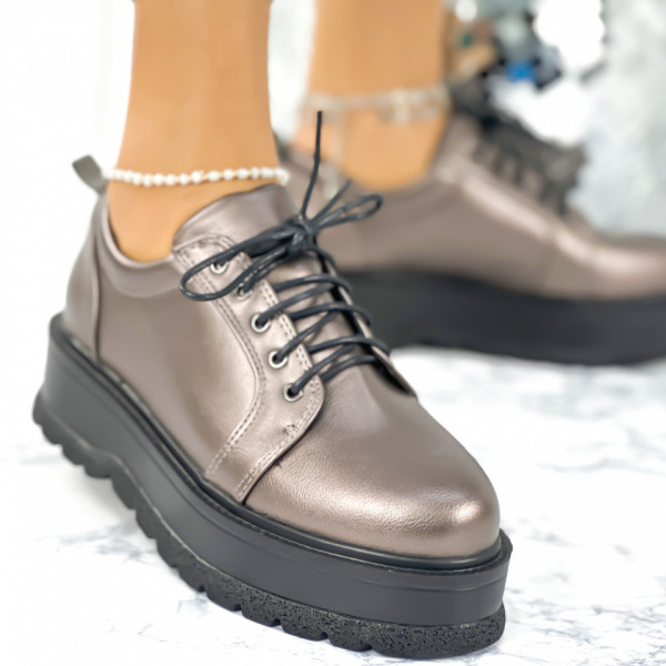 Pantofi Casual Dama cu Platforma Gri din Piele Ecologica Kleny