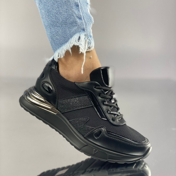 Pantofi Casual Dama cu Platforma Negri din Piele Ecologica Menara