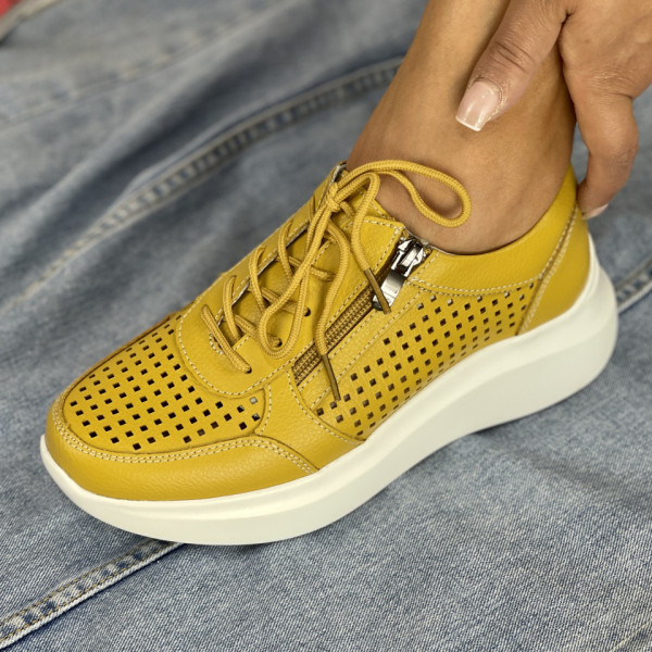 Pantofi Casual Dama Galbeni din Piele Naturala Zedra