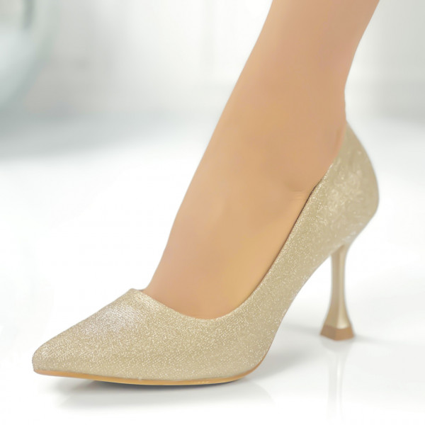 Pantofi Dama cu Toc Aurii din Glitter Dynly