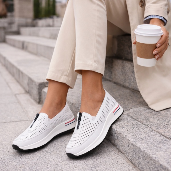 Pantofi Piele Naturala Meria White