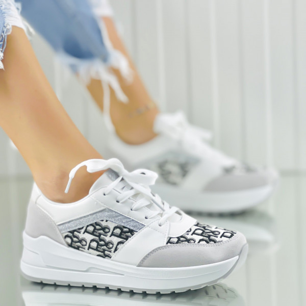 Pantofi Sport Dama Albi din Piele Ecologica Chiara