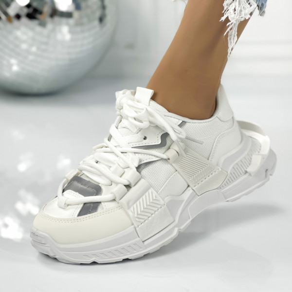 Pantofi Sport Dama Albi din Piele Ecologica Dolceta