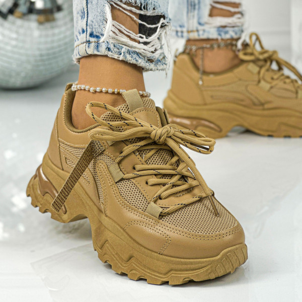 Pantofi Sport Dama Khaki din Textil Hewa
