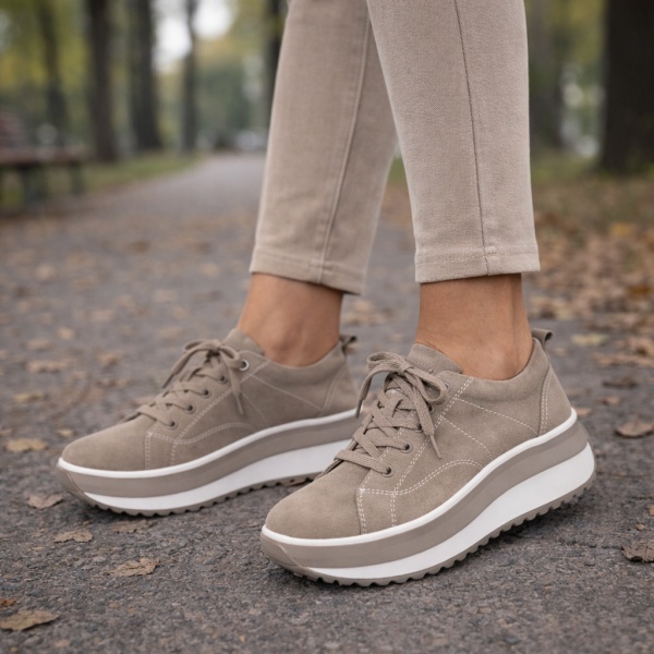Pantofi Sport Piele Naturala Keiko Khaki