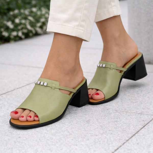 Papuci Piele Naturala Divina Green