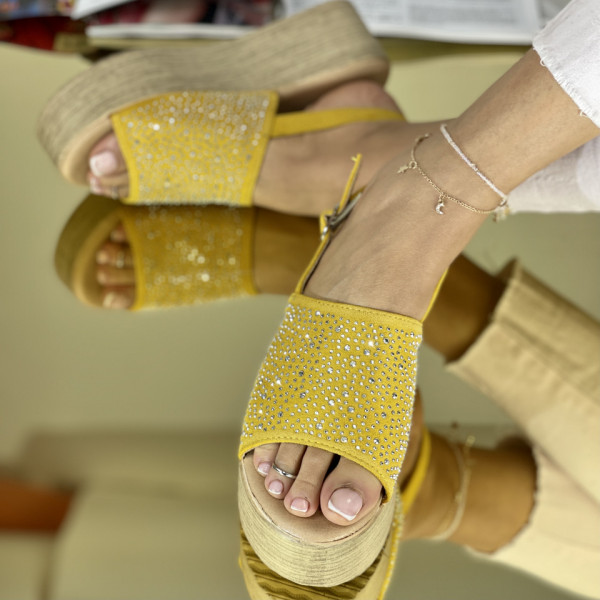 Sandale cu platforma Galbene din Piele Ecologica Intoarsa Donetta