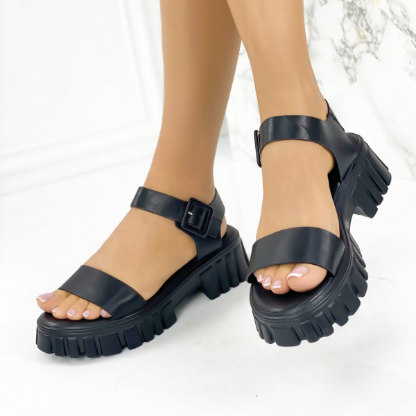 Sandale cu platforma Negre din Piele Ecologica Akarana