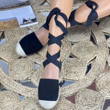 Espadrile Dama Negre din Piele Intoarsa Crok