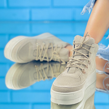 Ghete Sport Dama Piele Ecologica Intoarsa Khaki Persia
