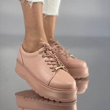Pantofi Casual Dama cu Platforma Roz din Piele Ecologica Denisa