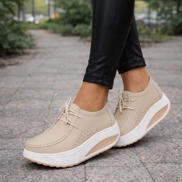 Pantofi Piele Naturala Camista Beige