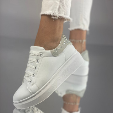 Pantofi Sport Dama Alb/Gri din Piele Ecologica Tasha